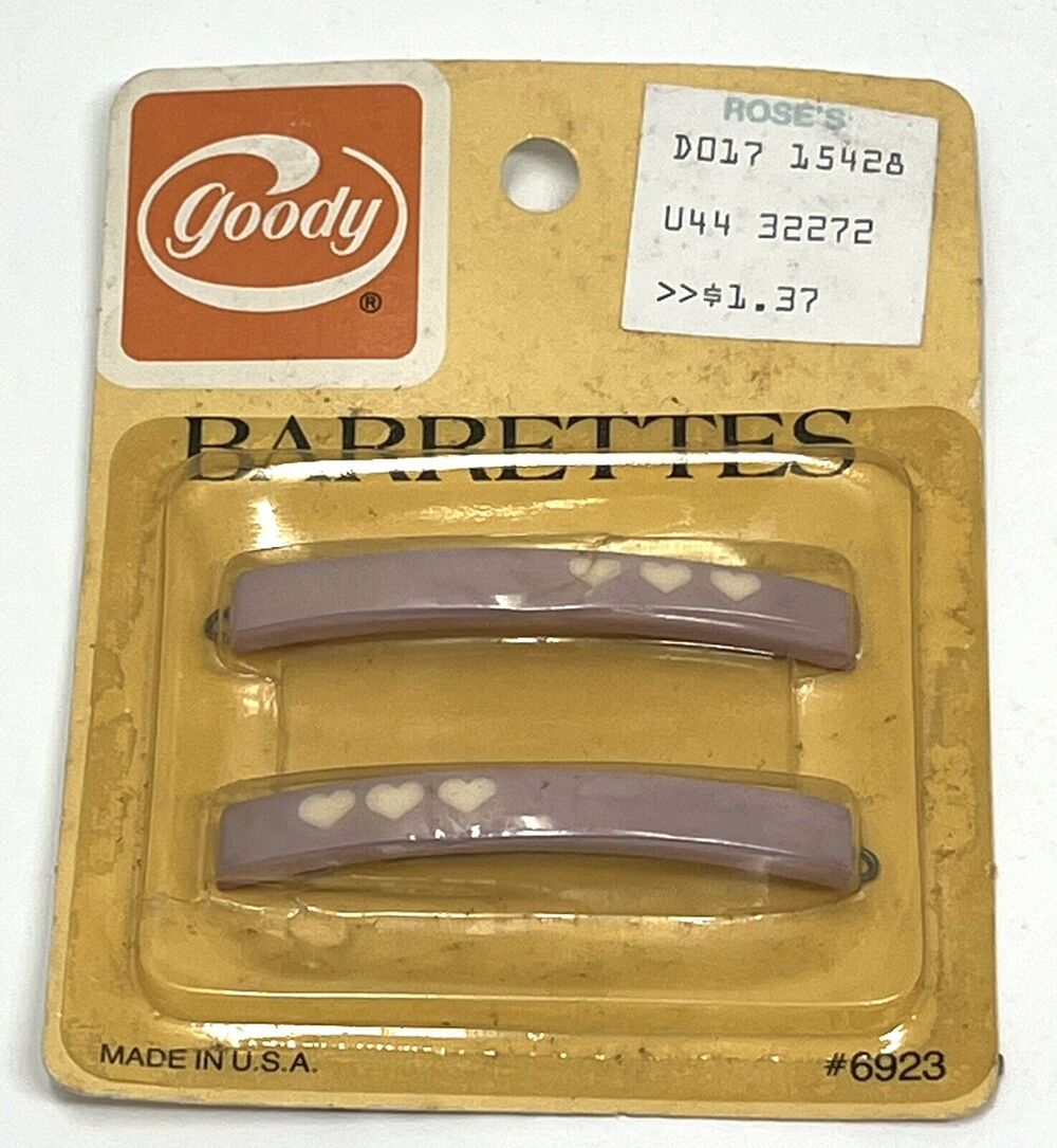 Vintage Goody Barrettes 2.5” Metal Clasp #6923 Hearts Lavender 1982 (2) **READ